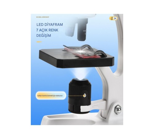 2’li Set Çocuk Eğitici Biyolojik Mikroskop Kiti Zoom Led Işıklı 100x 400x 1200x St1200x