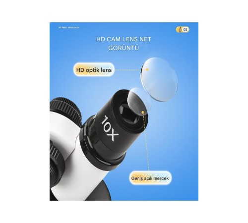 2’li Set Çocuk Eğitici Biyolojik Mikroskop Kiti Zoom Led Işıklı 100x 400x 1200x St1200x