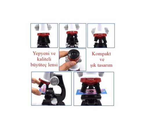 2’li Set Çocuk Eğitici Biyolojik Mikroskop Kiti Zoom Led Işıklı 100x 400x 1200x St1200x