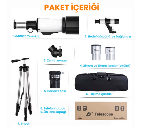 40070 Tripotlu Çantalı Zenith-Barlow X2 Lensli Profesyonel HD Teleskop