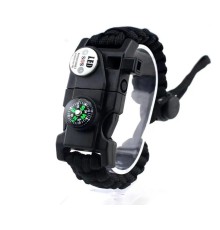 Pusula,Fenerli Yüksek Desibel Düdüklü Hayatta Kalma Kamp Bilekliği - SİYAH