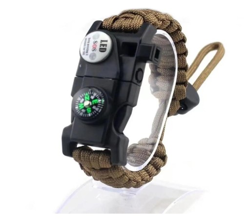 Pusula,Fenerli Yüksek Desibel Düdüklü Hayatta Kalma Kamp Bilekliği - KAHVERENGİ