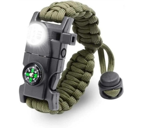 Pusula,Fenerli Yüksek Desibel Düdüklü Hayatta Kalma Kamp Bilekliği - HAKİ