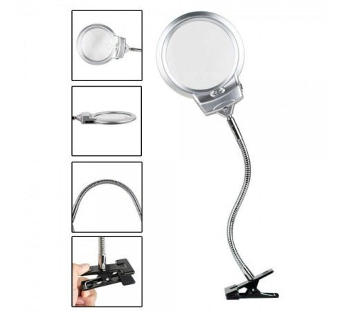 Nikula-2.5X130 MM 5X24 MM LED Aydınlatmalı Büyüteç,Masa üstü Metal Hortum Mandallı-MG15124-C