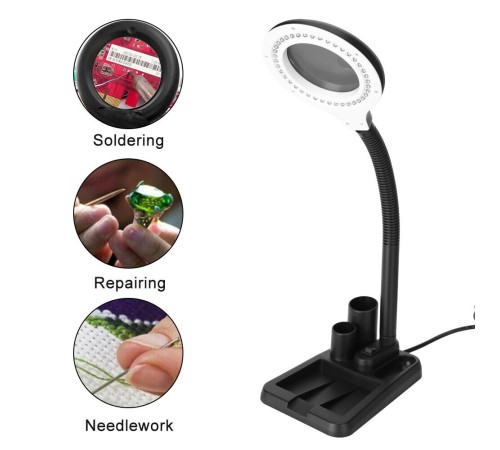 Nikula-Esnek 5X /10x,40 LED ışıklı büyüteç ,lamba  büyüteç okuma, çalışma lehim masa lambası A808
