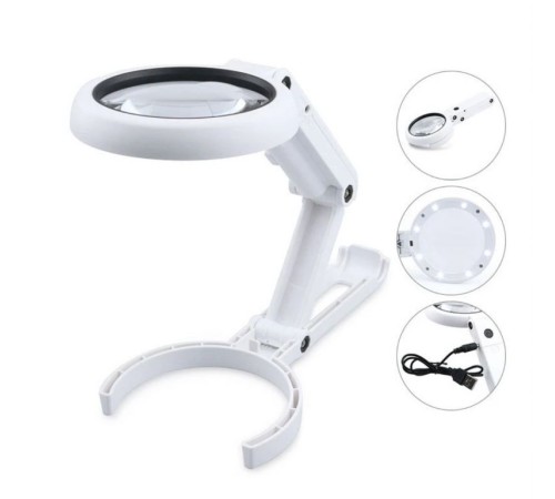 USB şarj edilebilir katlanabilir 3.5-10x büyüteç 8 LEDli masa ve eliçin  taşınabilir büyüteç FS90RC