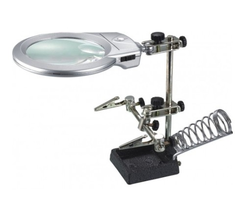 Nikula-Ayarlanabilir Başlıklı Elektronikçi Yardım Lehim Standı Ile Ledli Büyüteç