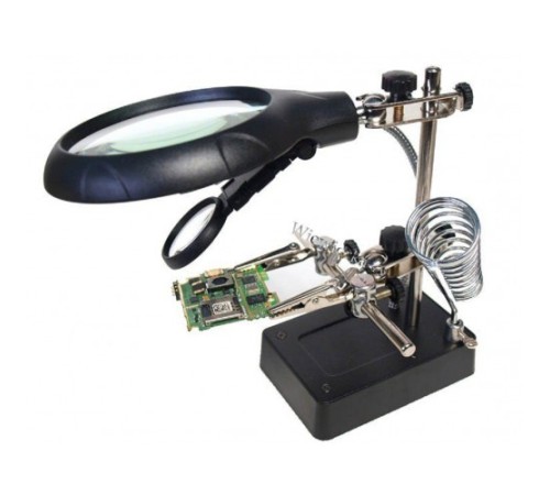 Nikula-Masa üstü Mandallı ,2.5x90mm, 7.5x34mm Mercekli ,adaptörlu ışıklı Büyüteç