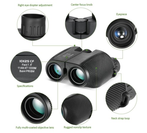 Nikula10x25 Kompakt Dürbün Yüksek Güçlü Açık Spor Teleskop Cep Kapsamı Konser Seyahat Çocuklar için Hediye