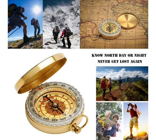 Yuvarlak Sarı Metal Kasa Su Geçirmez Fosforlu Dayanıklı Pusula G50