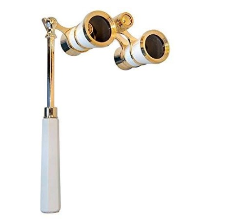 Nefis Işlemeli, Tiyatro / Opera Dürbünü 3x25 Prinç Metal Kaplamalı Retro Beyaz