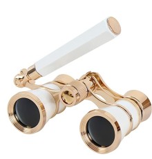 Nefis Işlemeli, Tiyatro / Opera Dürbünü 3x25 Prinç Metal Kaplamalı Retro Beyaz